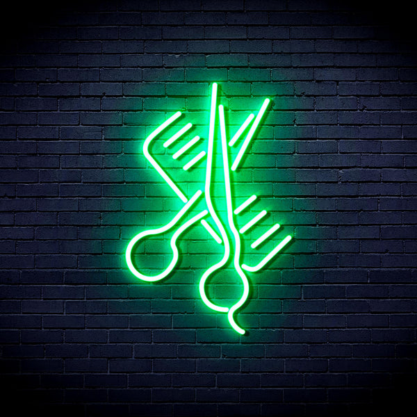 advpro-comb-and-scissors-ultra-bright-led-neon-sign-fnu0363 - Green