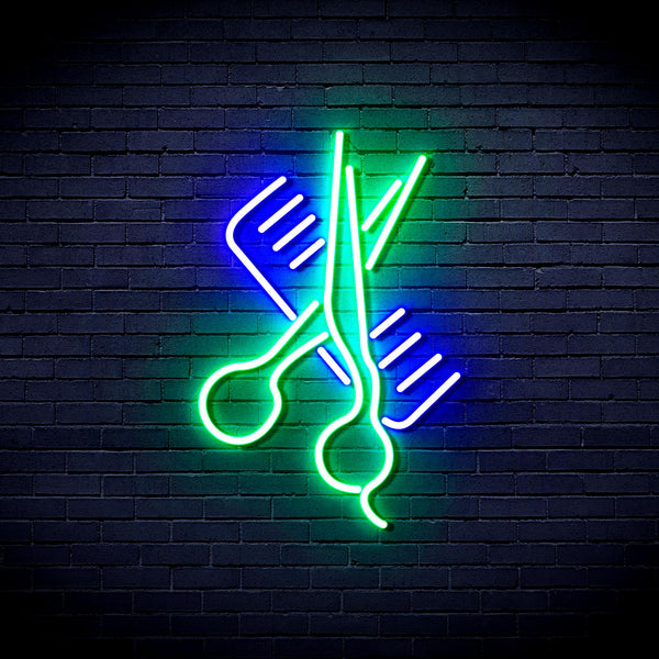 advpro-comb-and-scissors-ultra-bright-led-neon-sign-fnu0363 - Green & Blue
