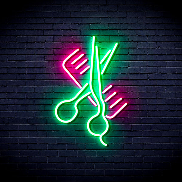 advpro-comb-and-scissors-ultra-bright-led-neon-sign-fnu0363 - Green & Pink