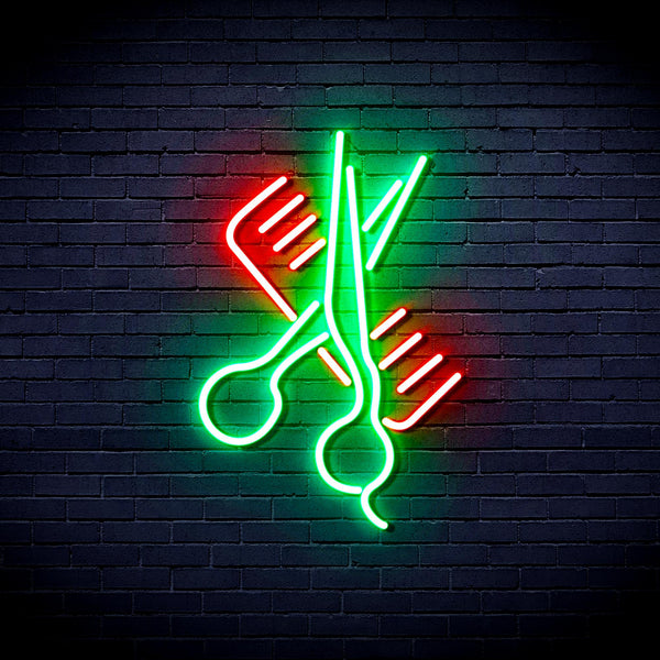 advpro-comb-and-scissors-ultra-bright-led-neon-sign-fnu0363 - Green & Red