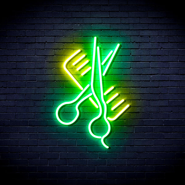 advpro-comb-and-scissors-ultra-bright-led-neon-sign-fnu0363 - Green & Yellow