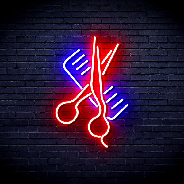 advpro-comb-and-scissors-ultra-bright-led-neon-sign-fnu0363 - Red & Blue