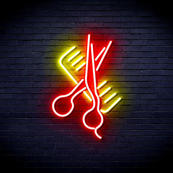 advpro-comb-and-scissors-ultra-bright-led-neon-sign-fnu0363 - Red & Yellow
