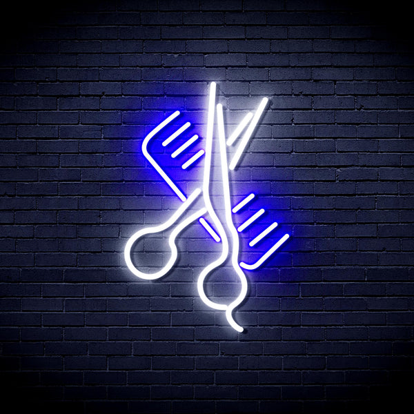 advpro-comb-and-scissors-ultra-bright-led-neon-sign-fnu0363 - White & Blue