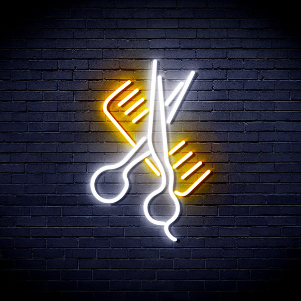 advpro-comb-and-scissors-ultra-bright-led-neon-sign-fnu0363 - White & Golden Yellow