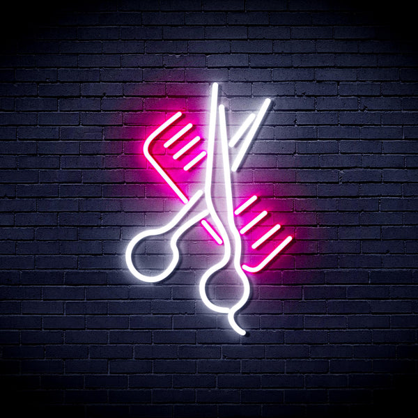 advpro-comb-and-scissors-ultra-bright-led-neon-sign-fnu0363 - White & Pink