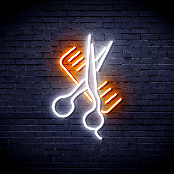 advpro-comb-and-scissors-ultra-bright-led-neon-sign-fnu0363 - White & Orange