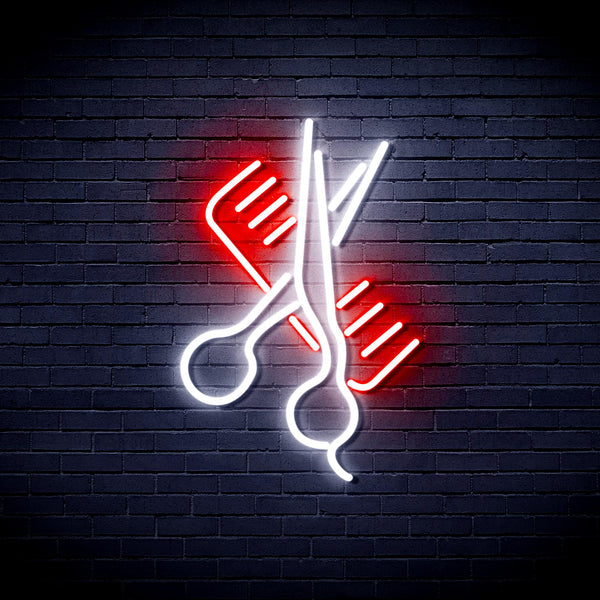 advpro-comb-and-scissors-ultra-bright-led-neon-sign-fnu0363 - White & Red