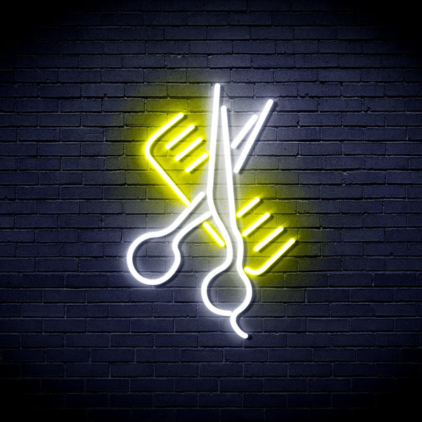 advpro-comb-and-scissors-ultra-bright-led-neon-sign-fnu0363 - White & Yellow