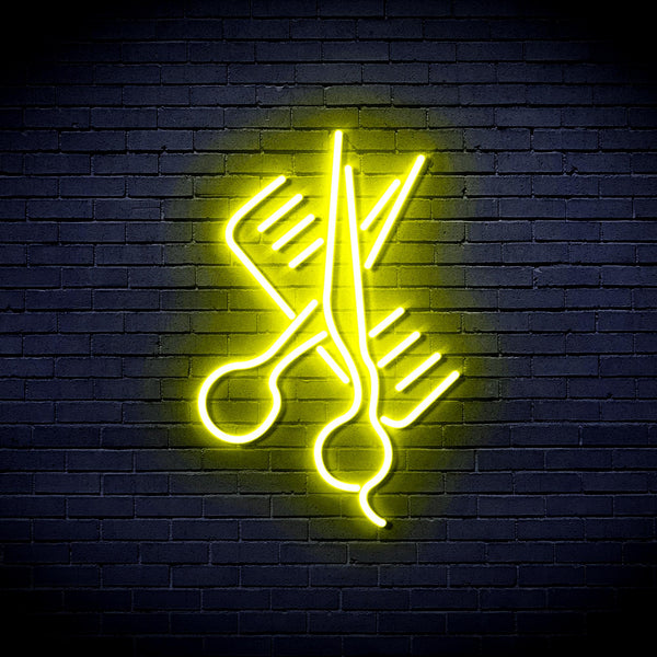 advpro-comb-and-scissors-ultra-bright-led-neon-sign-fnu0363 - Yellow