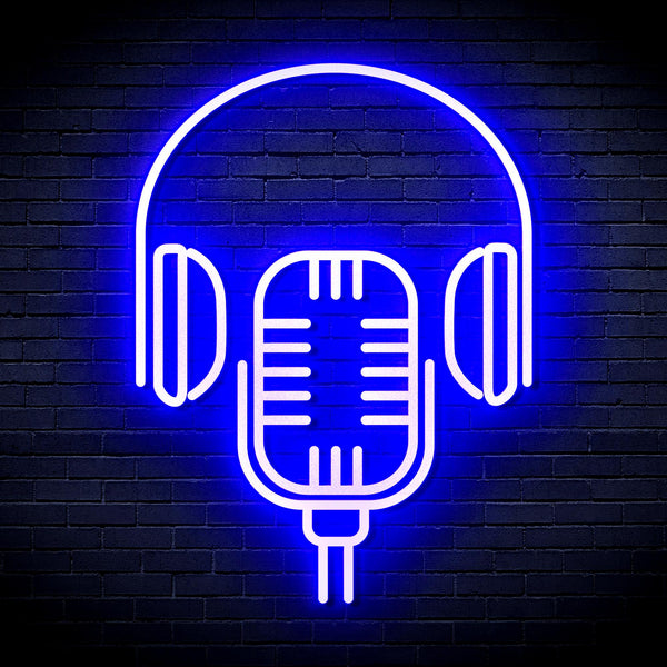 advpro-microphone-with-headphone-ultra-bright-led-neon-sign-fnu0387 - Blue