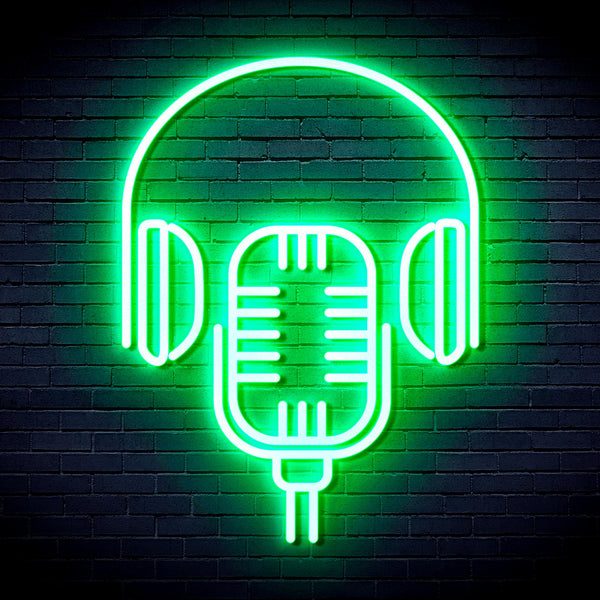 advpro-microphone-with-headphone-ultra-bright-led-neon-sign-fnu0387 - Green
