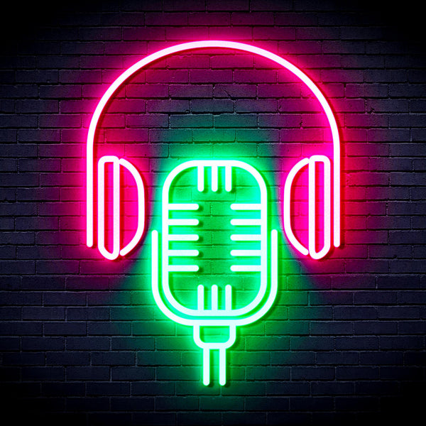 advpro-microphone-with-headphone-ultra-bright-led-neon-sign-fnu0387 - Green & Pink