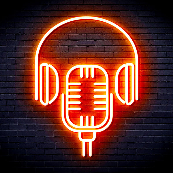 advpro-microphone-with-headphone-ultra-bright-led-neon-sign-fnu0387 - Orange