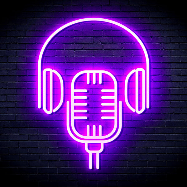 advpro-microphone-with-headphone-ultra-bright-led-neon-sign-fnu0387 - Purple