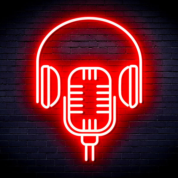advpro-microphone-with-headphone-ultra-bright-led-neon-sign-fnu0387 - Red