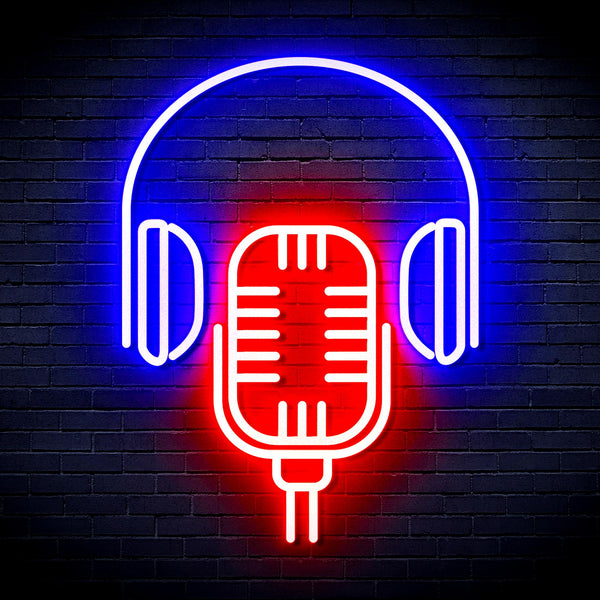 advpro-microphone-with-headphone-ultra-bright-led-neon-sign-fnu0387 - Red & Blue