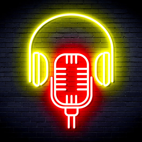 advpro-microphone-with-headphone-ultra-bright-led-neon-sign-fnu0387 - Red & Yellow