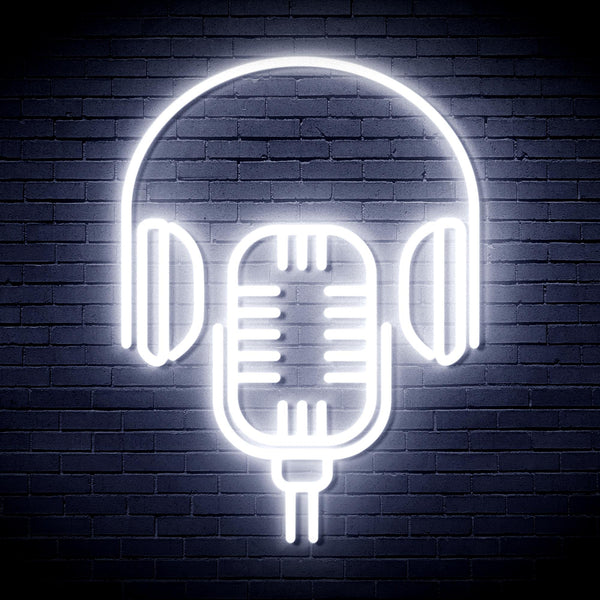 advpro-microphone-with-headphone-ultra-bright-led-neon-sign-fnu0387 - White