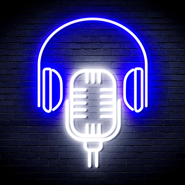 advpro-microphone-with-headphone-ultra-bright-led-neon-sign-fnu0387 - White & Blue