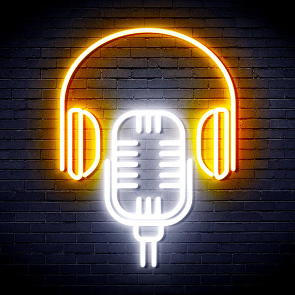 advpro-microphone-with-headphone-ultra-bright-led-neon-sign-fnu0387 - White & Golden Yellow