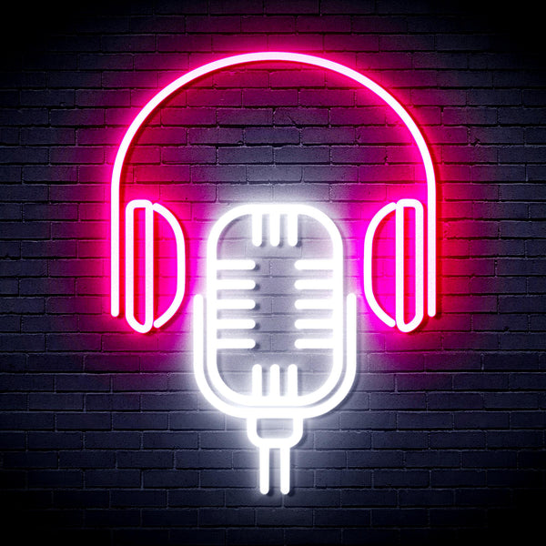 advpro-microphone-with-headphone-ultra-bright-led-neon-sign-fnu0387 - White & Pink