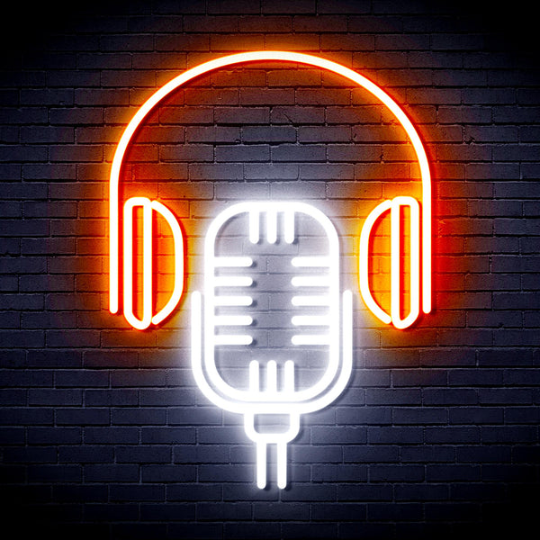 advpro-microphone-with-headphone-ultra-bright-led-neon-sign-fnu0387 - White & Orange