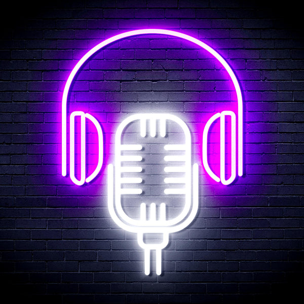 advpro-microphone-with-headphone-ultra-bright-led-neon-sign-fnu0387 - White & Purple