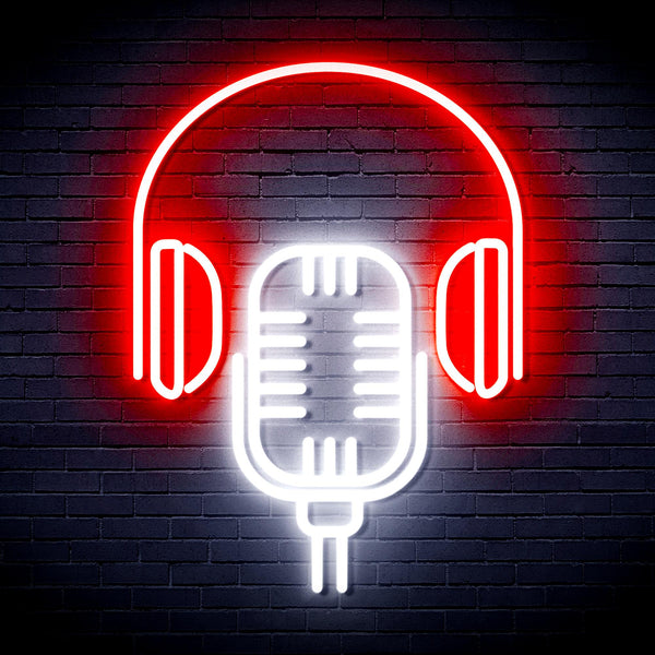 advpro-microphone-with-headphone-ultra-bright-led-neon-sign-fnu0387 - White & Red