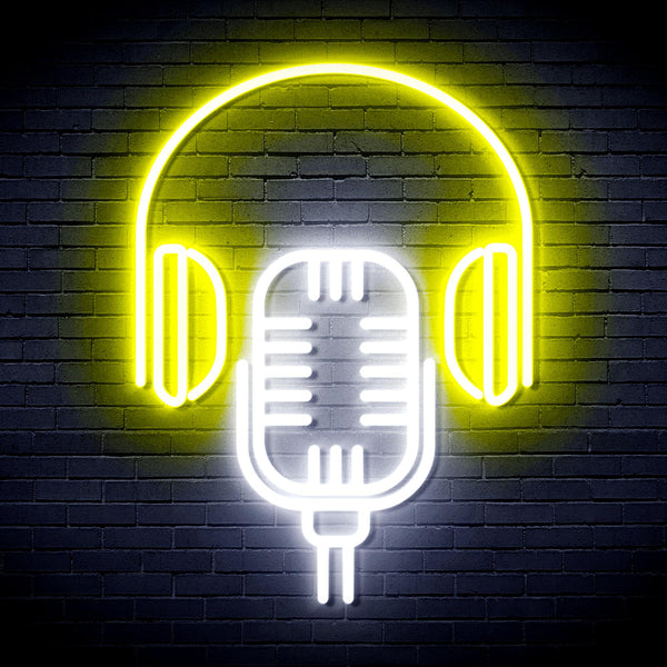 advpro-microphone-with-headphone-ultra-bright-led-neon-sign-fnu0387 - White & Yellow