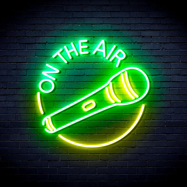 advpro-on-the-air-with-microphone-ultra-bright-led-neon-sign-fnu0393 - Green & Yellow