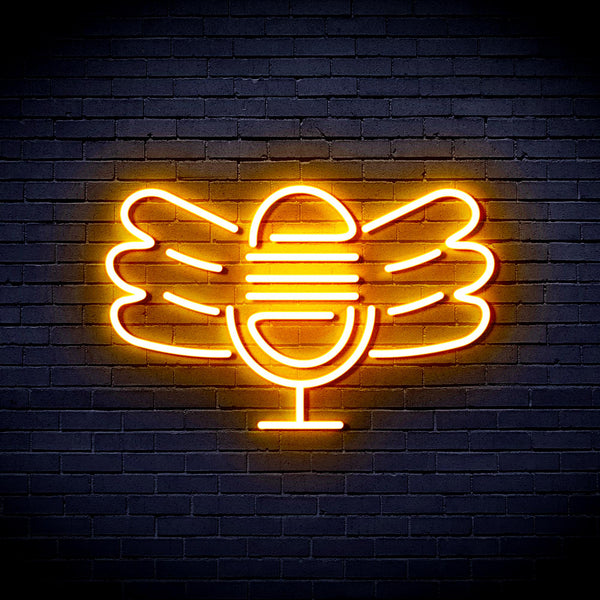 advpro-microphone-with-wings-ultra-bright-led-neon-sign-fnu0395 - Golden Yellow