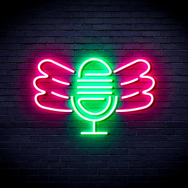 advpro-microphone-with-wings-ultra-bright-led-neon-sign-fnu0395 - Green & Pink