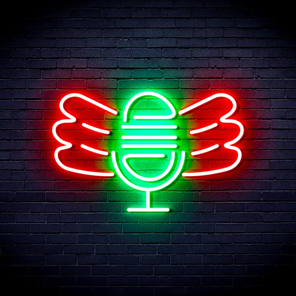 advpro-microphone-with-wings-ultra-bright-led-neon-sign-fnu0395 - Green & Red
