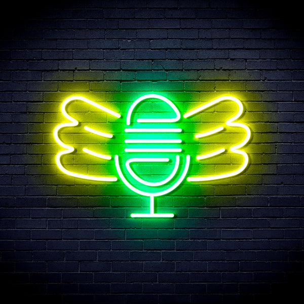 advpro-microphone-with-wings-ultra-bright-led-neon-sign-fnu0395 - Green & Yellow