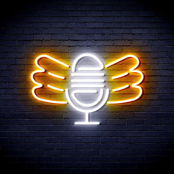 advpro-microphone-with-wings-ultra-bright-led-neon-sign-fnu0395 - White & Golden Yellow