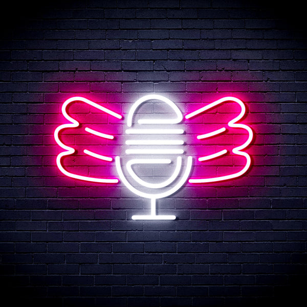 advpro-microphone-with-wings-ultra-bright-led-neon-sign-fnu0395 - White & Pink