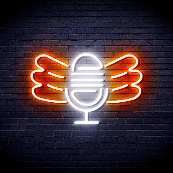 advpro-microphone-with-wings-ultra-bright-led-neon-sign-fnu0395 - White & Orange