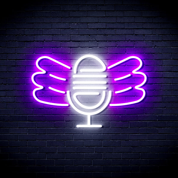 advpro-microphone-with-wings-ultra-bright-led-neon-sign-fnu0395 - White & Purple