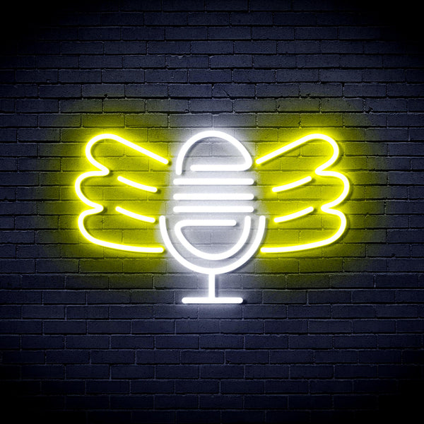 advpro-microphone-with-wings-ultra-bright-led-neon-sign-fnu0395 - White & Yellow