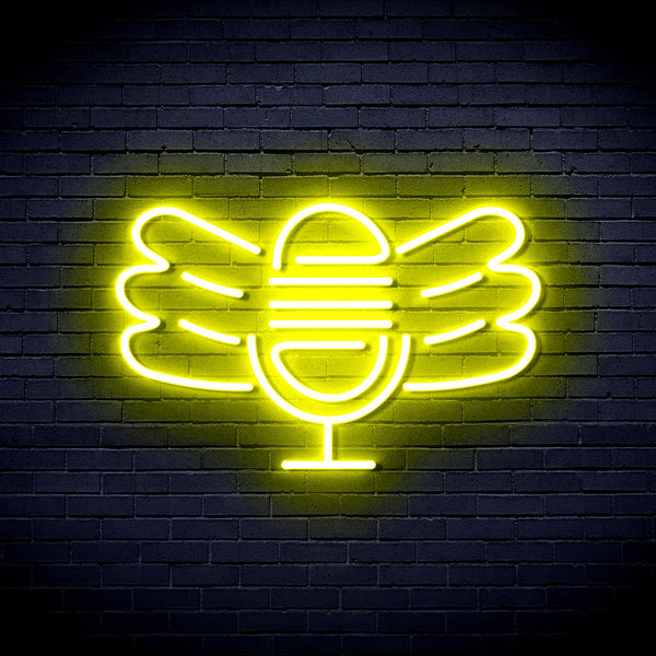 advpro-microphone-with-wings-ultra-bright-led-neon-sign-fnu0395 - Yellow