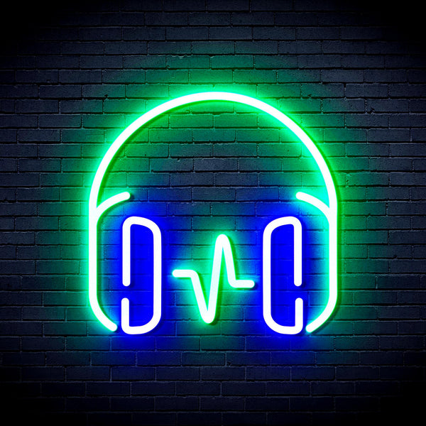 advpro-headphone-ultra-bright-led-neon-sign-fnu0399 - Green & Blue