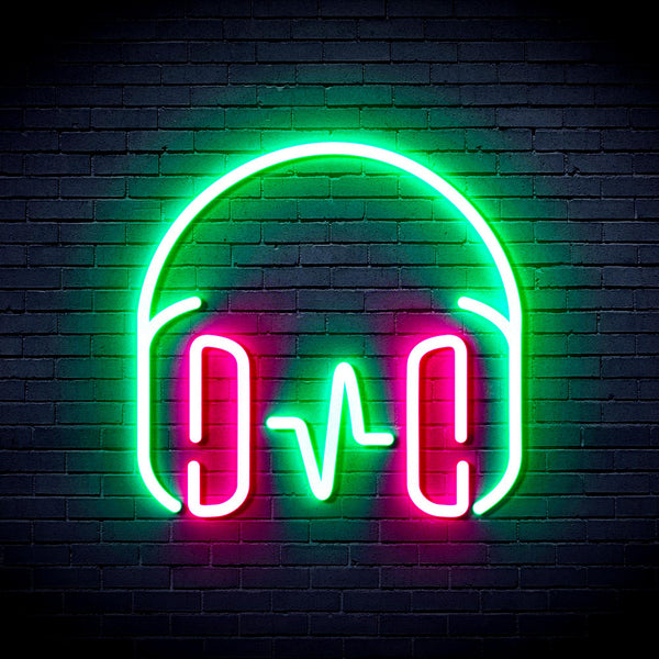 advpro-headphone-ultra-bright-led-neon-sign-fnu0399 - Green & Pink