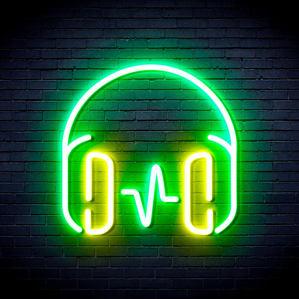 advpro-headphone-ultra-bright-led-neon-sign-fnu0399 - Green & Yellow