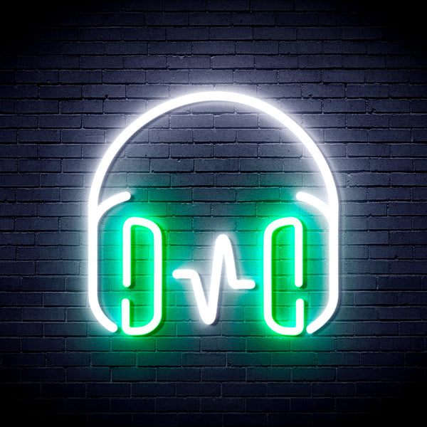 advpro-headphone-ultra-bright-led-neon-sign-fnu0399 - White & Green