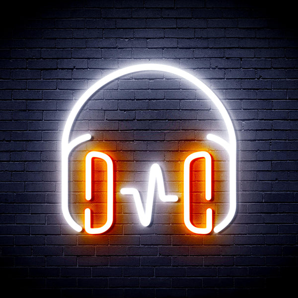 advpro-headphone-ultra-bright-led-neon-sign-fnu0399 - White & Orange