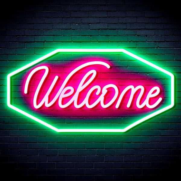 advpro-welcome-ultra-bright-led-neon-sign-fnu0403 - Green & Pink