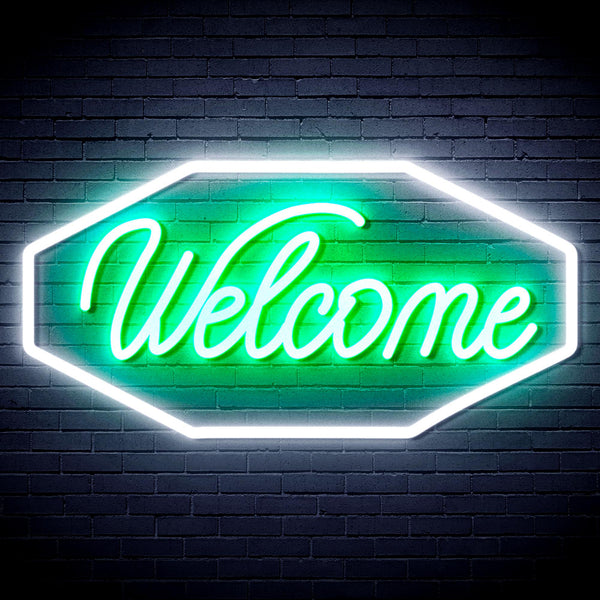 advpro-welcome-ultra-bright-led-neon-sign-fnu0403 - White & Green