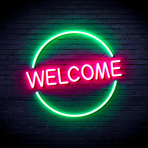 advpro-welcome-ultra-bright-led-neon-sign-fnu0406 - Green & Pink