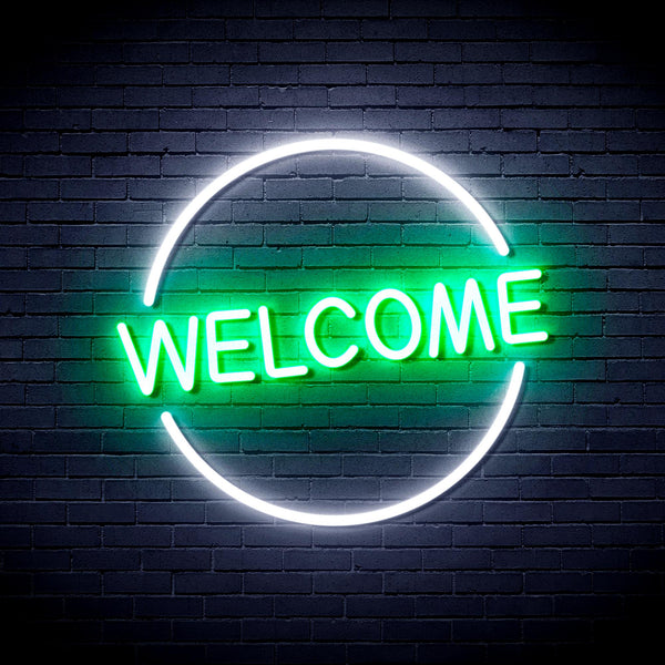 advpro-welcome-ultra-bright-led-neon-sign-fnu0406 - White & Green
